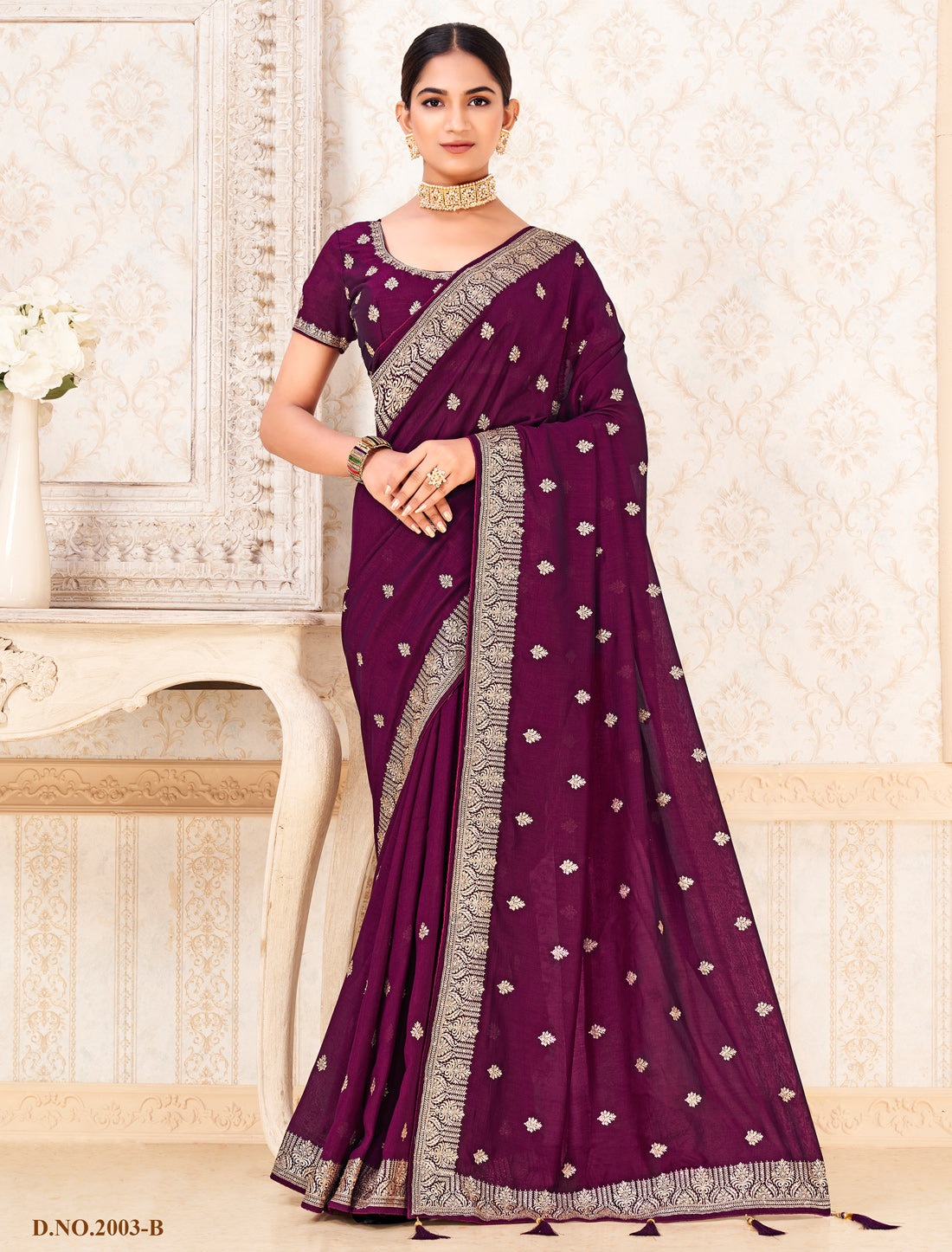Pansy Purple Traditional Wedding Vichitra Silk Saree For Women