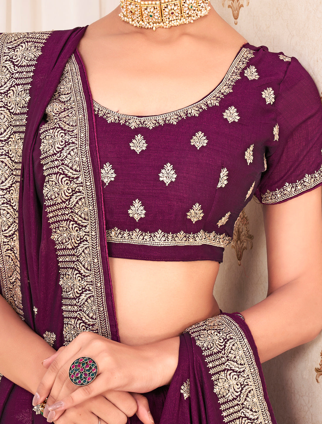 Pansy Purple Traditional Wedding Vichitra Silk Saree For Women