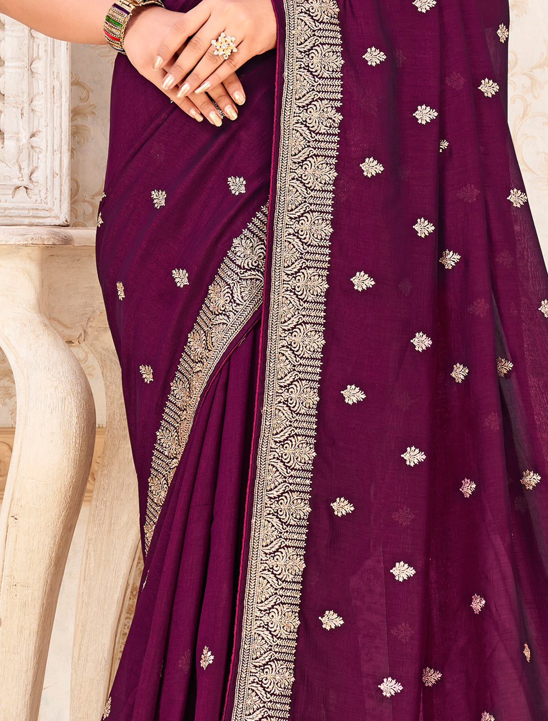 Pansy Purple Traditional Wedding Vichitra Silk Saree For Women
