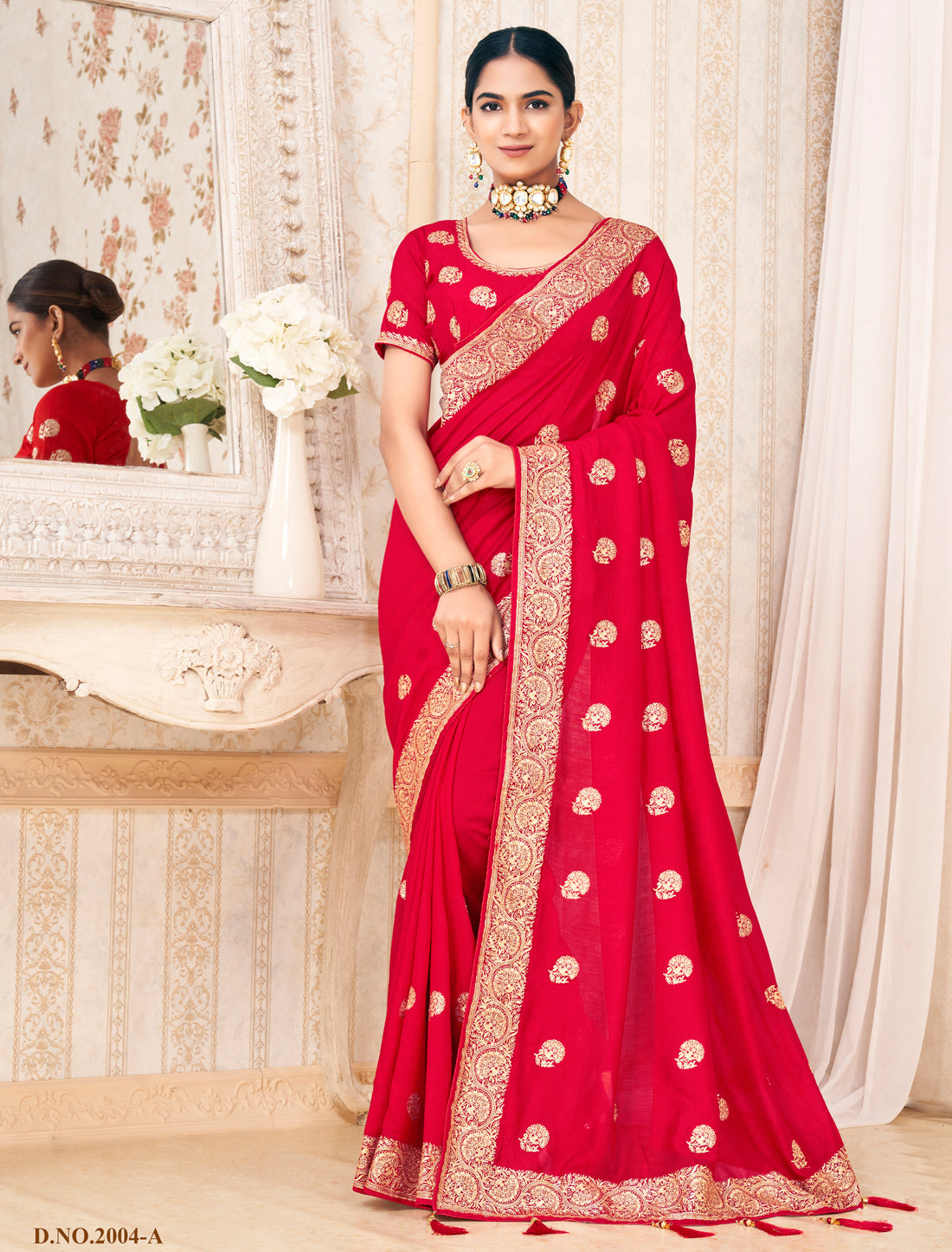 Red Traditional Wedding Vichitra Silk Saree For Women