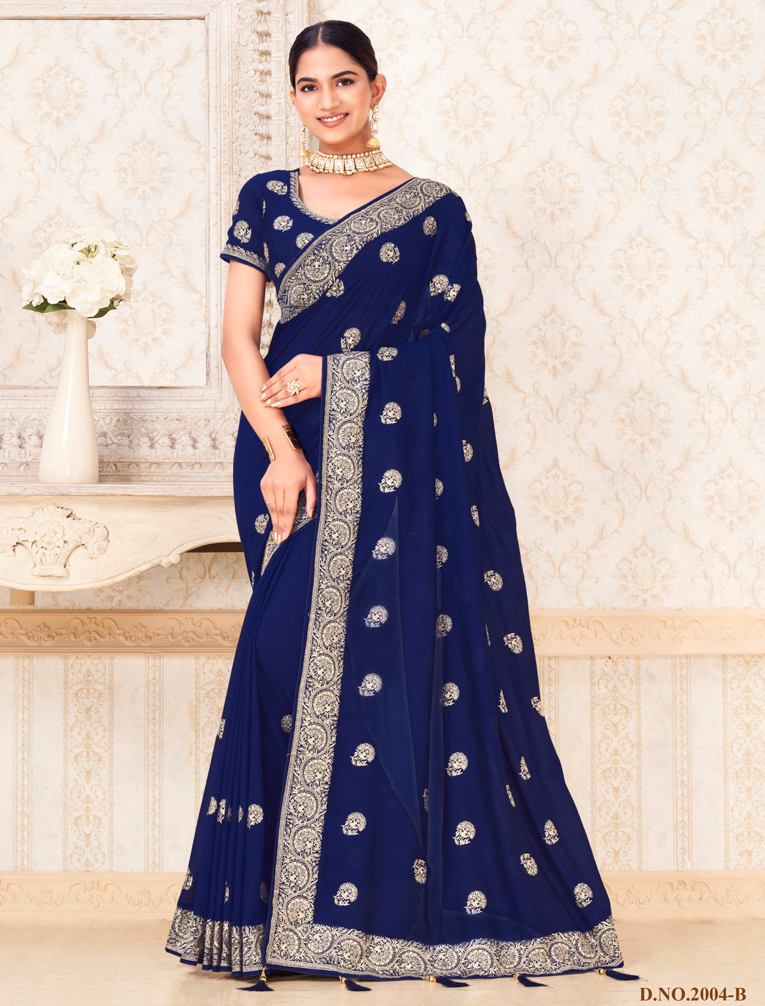 Blue Ethnic Wedding Vichitra Silk Saree For Women