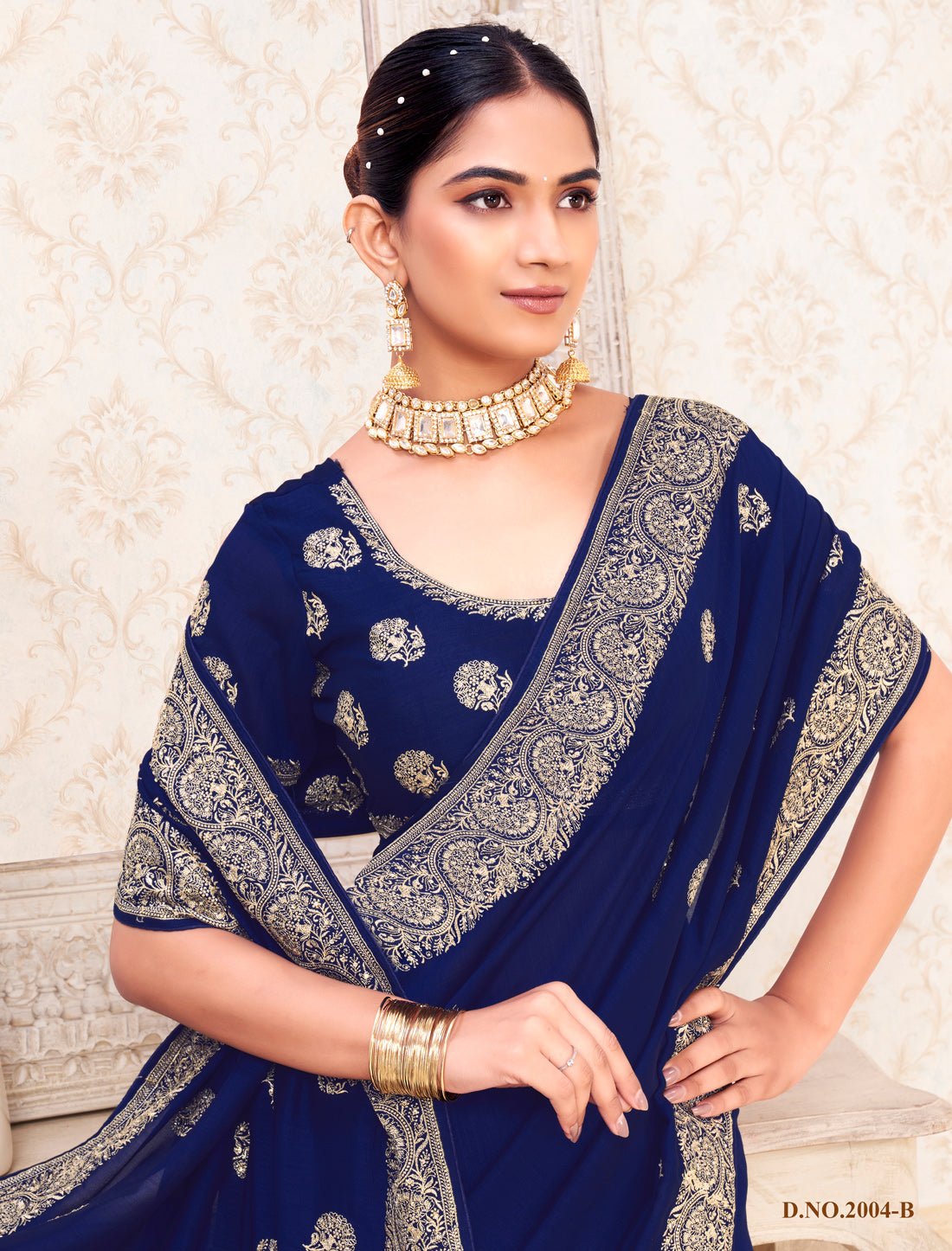 Blue Ethnic Wedding Vichitra Silk Saree For Women