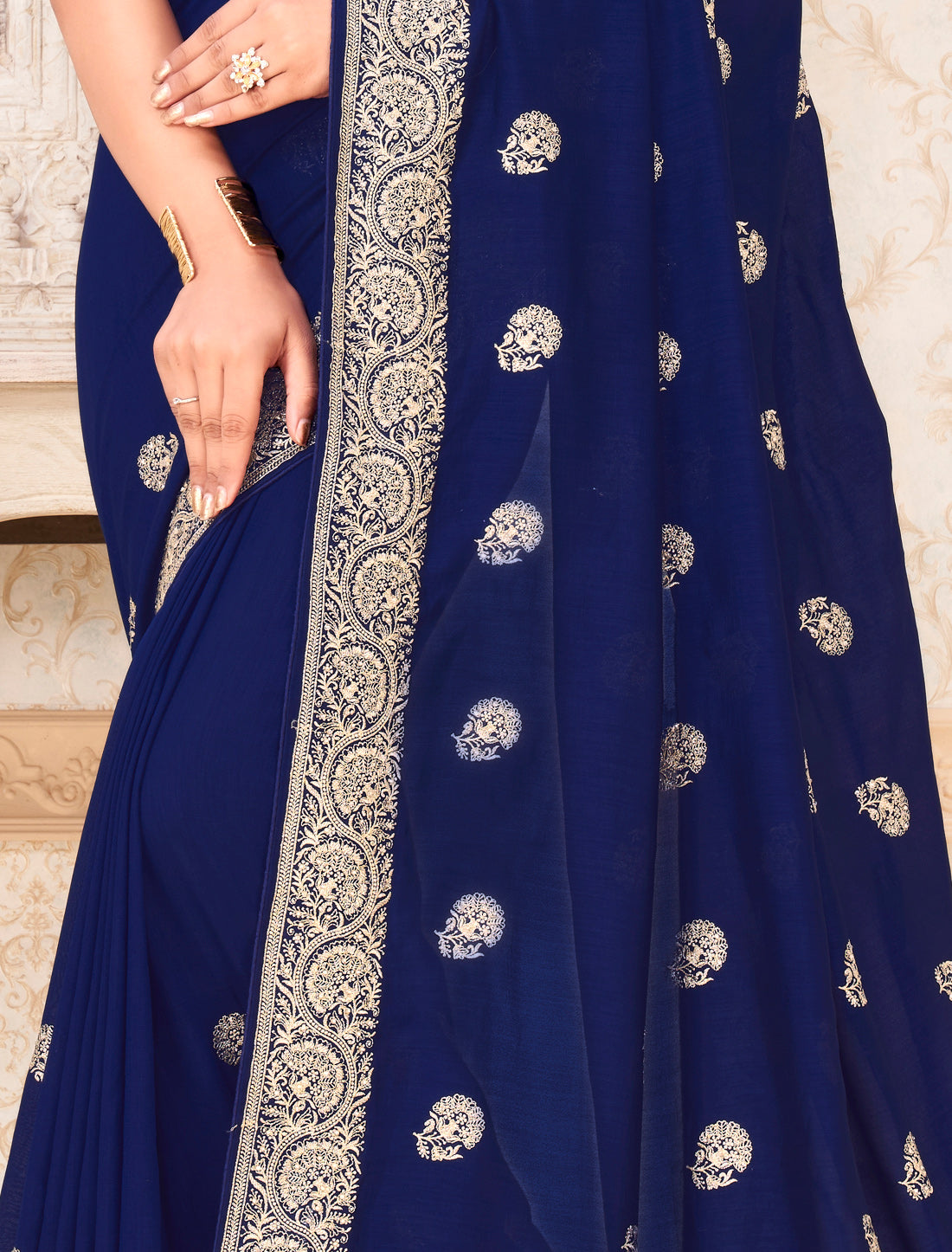 Blue Ethnic Wedding Vichitra Silk Saree For Women