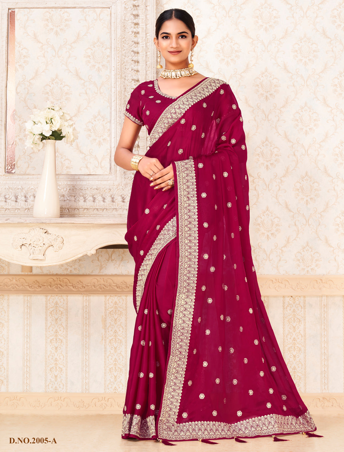 Exquisite Red Satin Chiffon Ethnic Saree For Women