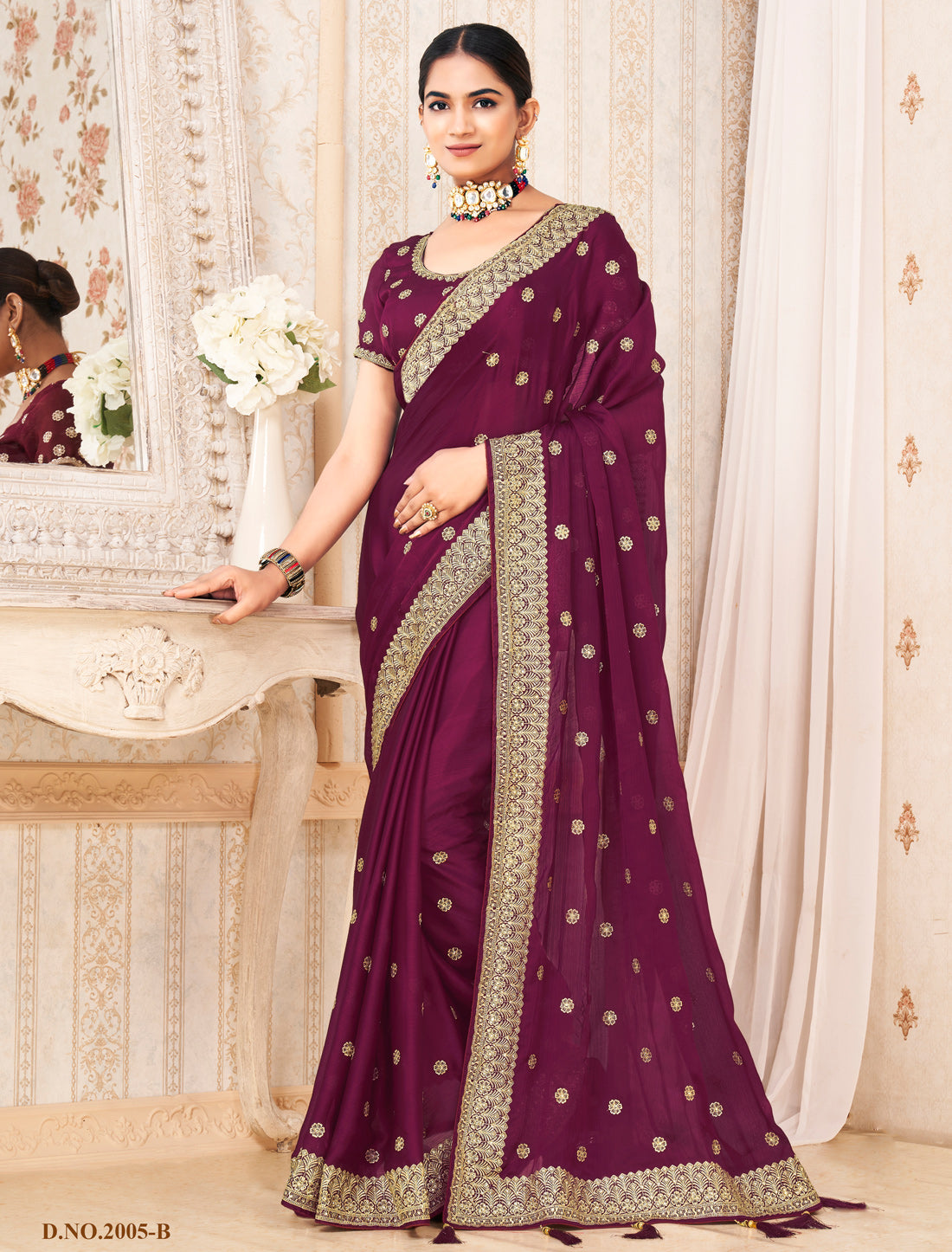 Brown Exquisite Ethnic Satin Chiffon Saree For Women