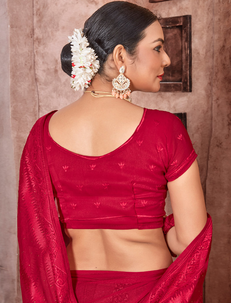 Red Sitara Chiffon Party Wear Designer Sarees | befashionate