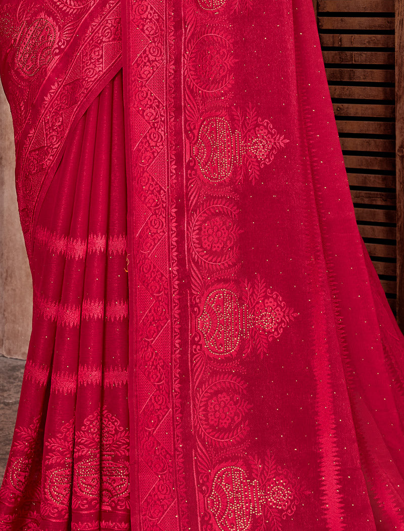 Red Sitara Chiffon Party Wear Designer Sarees | befashionate
