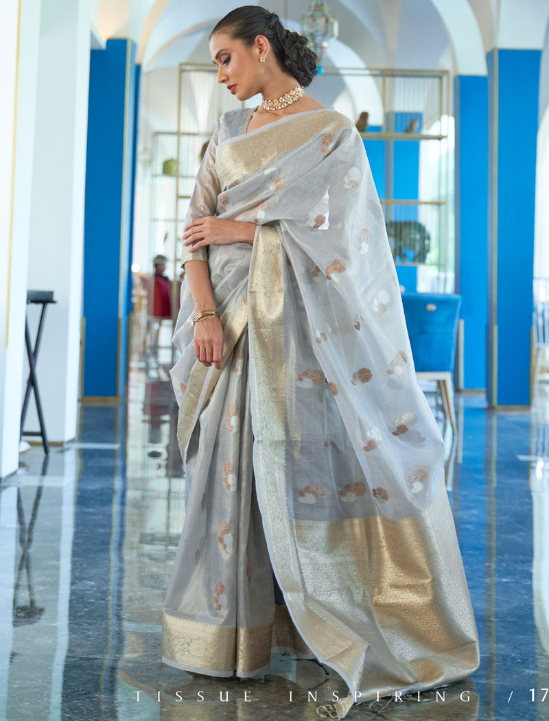 Zari Orgenza Weaving with Printed Designer Sarees | befashionate