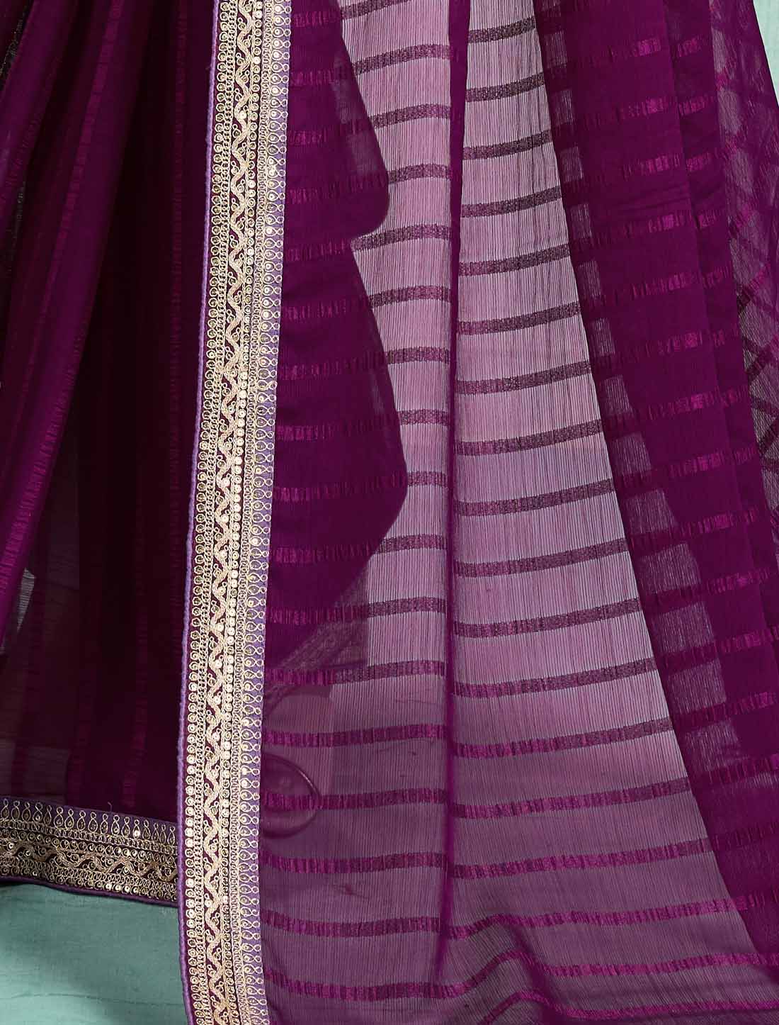 Purple Ethnic Chiffon With Banglori Silk Blouse Zari Sequence Saree