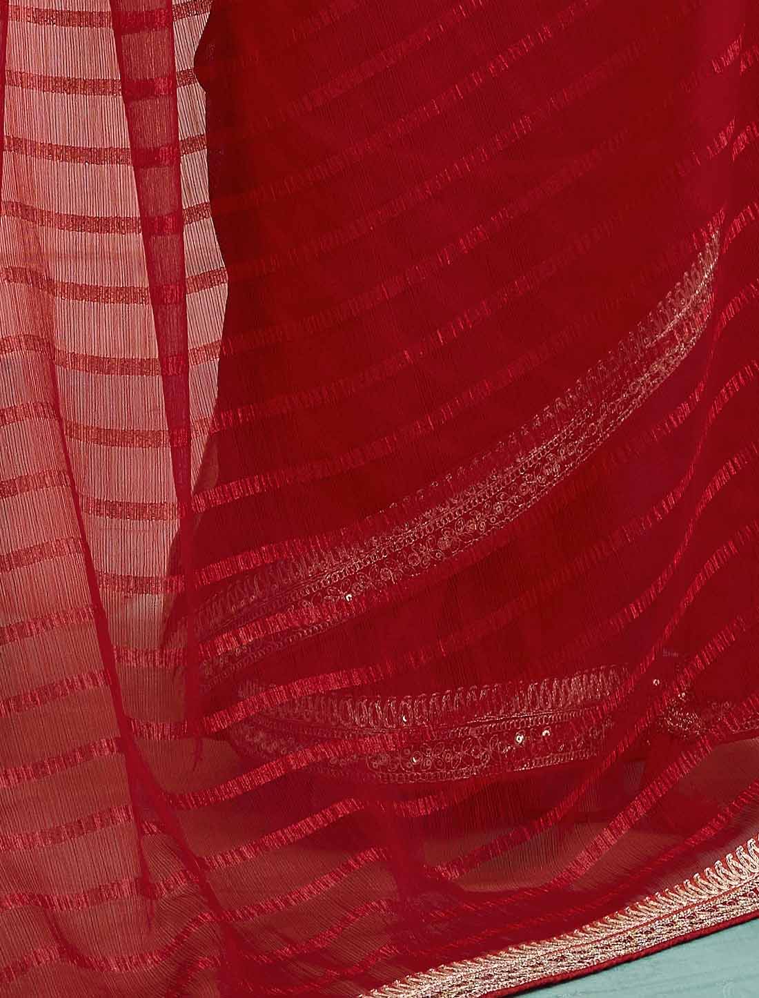 Red Ethnic Chiffon With Banglori Silk Blouse Zari Sequence Saree