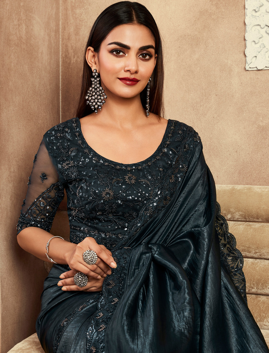 Our Ethnic Imported Soft Silk Hand Work Stylish Designer Saree