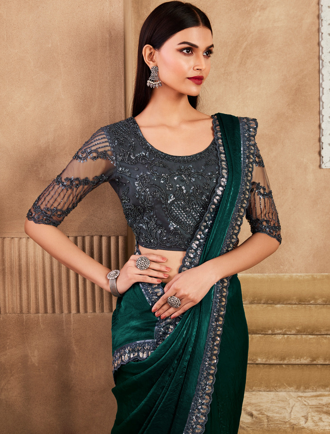Traditional Look Designer Cherry Silk With Hand Work Ethnic Saree