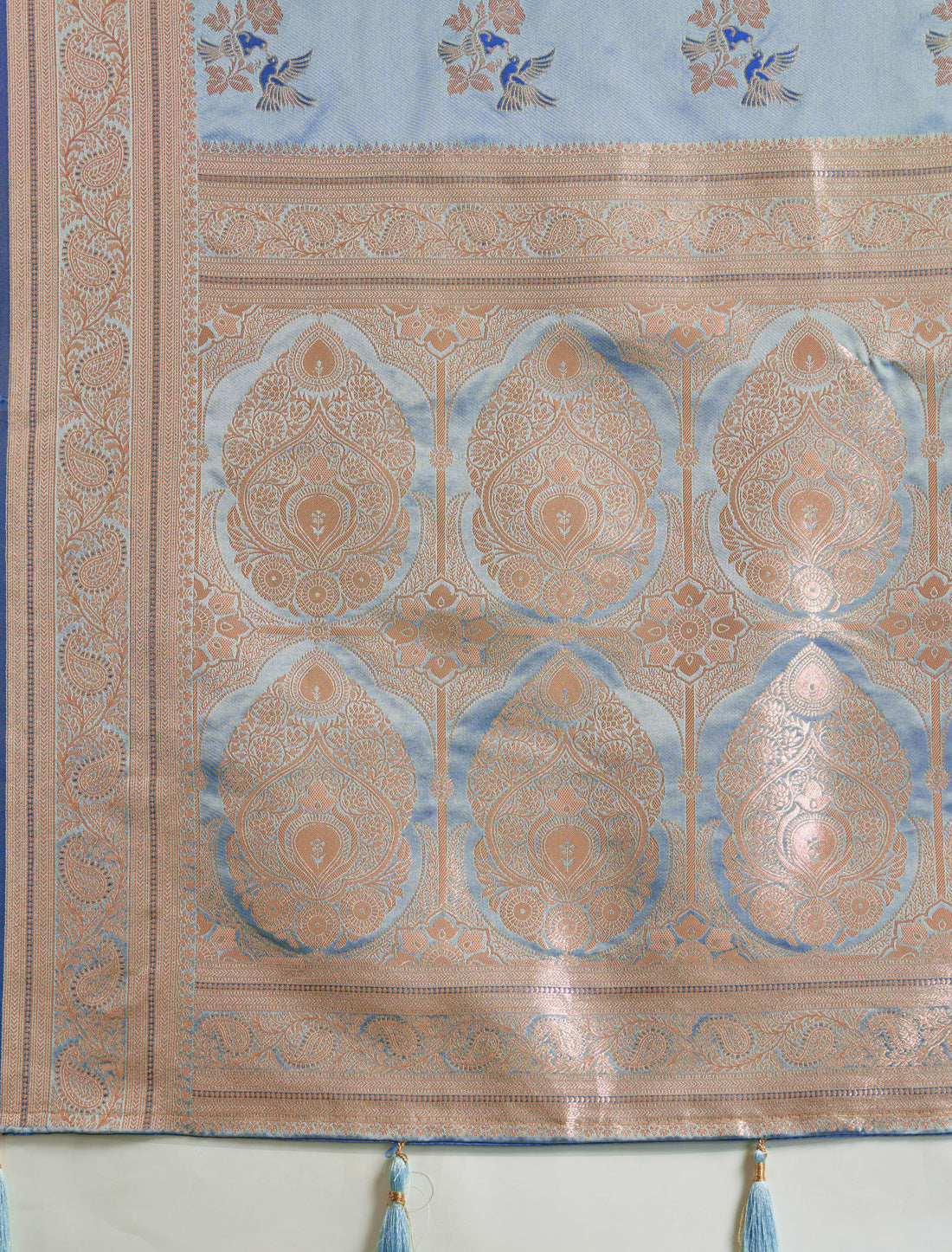 Blue Satin Silk Party Wear Saree Banarasi Zari Woven with Butta