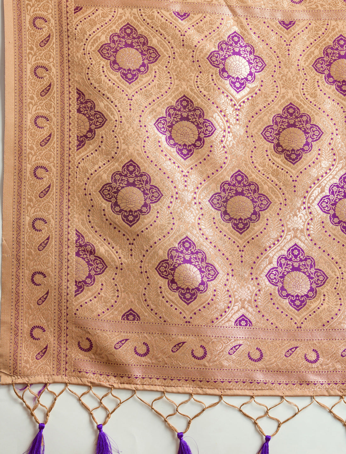 Beige Satin Silk Designer Saree Banarasi Zari Woven Meenakari in Border