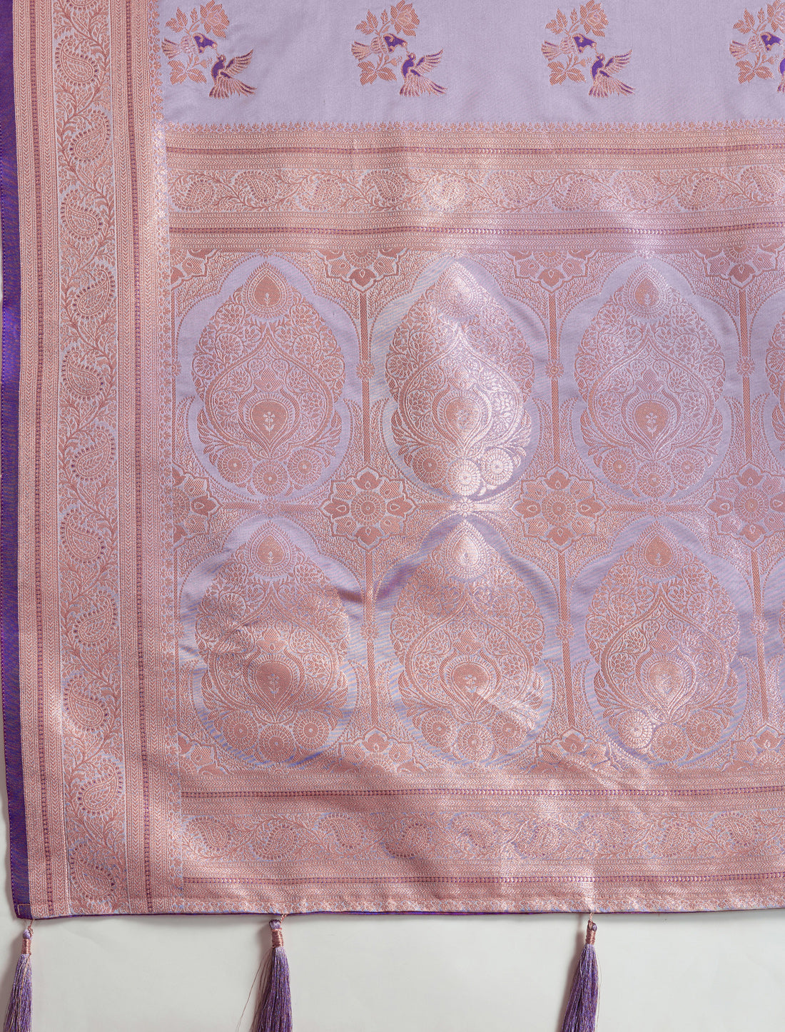 Lavender Banarasi Zari Meenakari Party Wear Satin Silk Saree