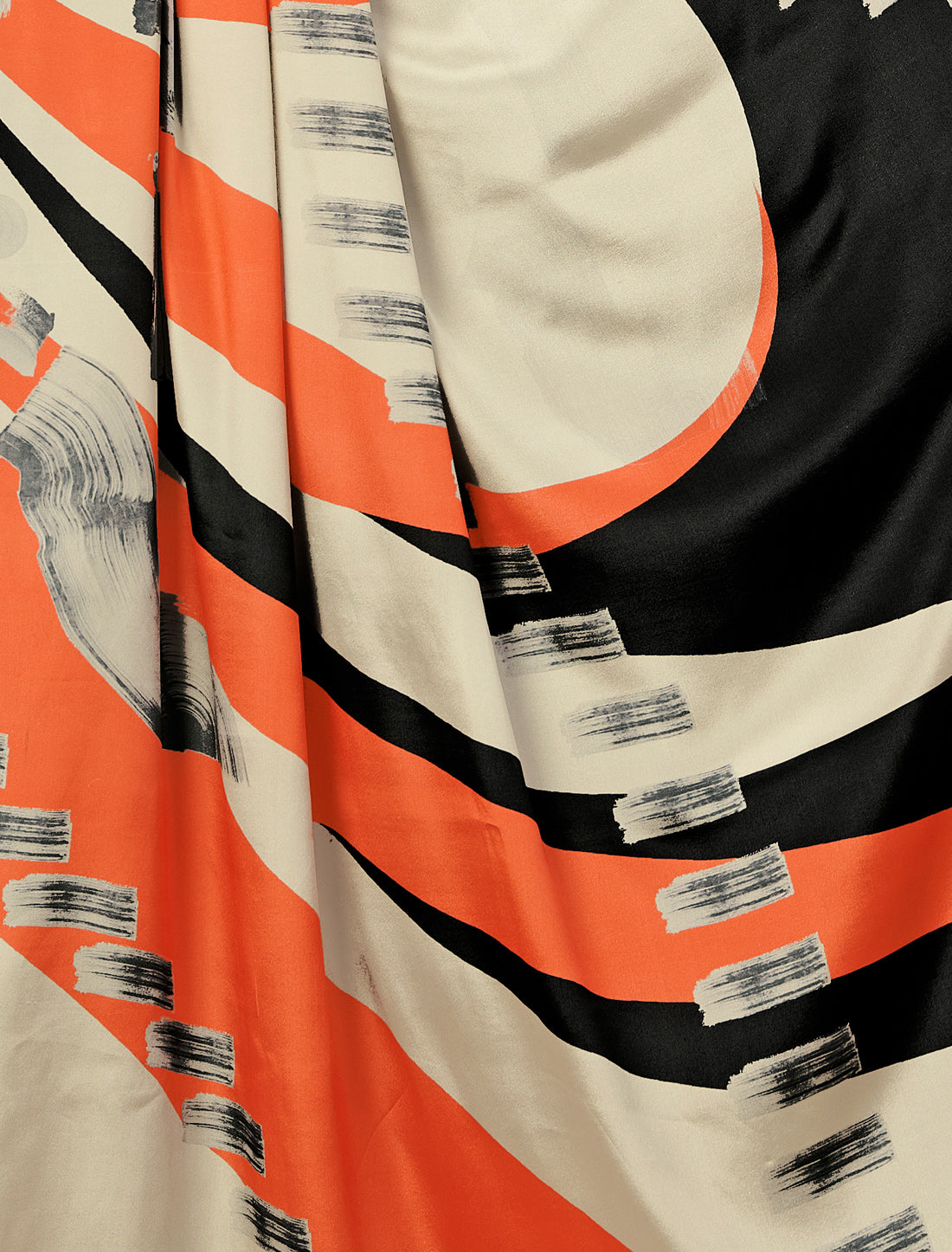 Off-White and Black Malai Silk Crepe Digital Print Saree