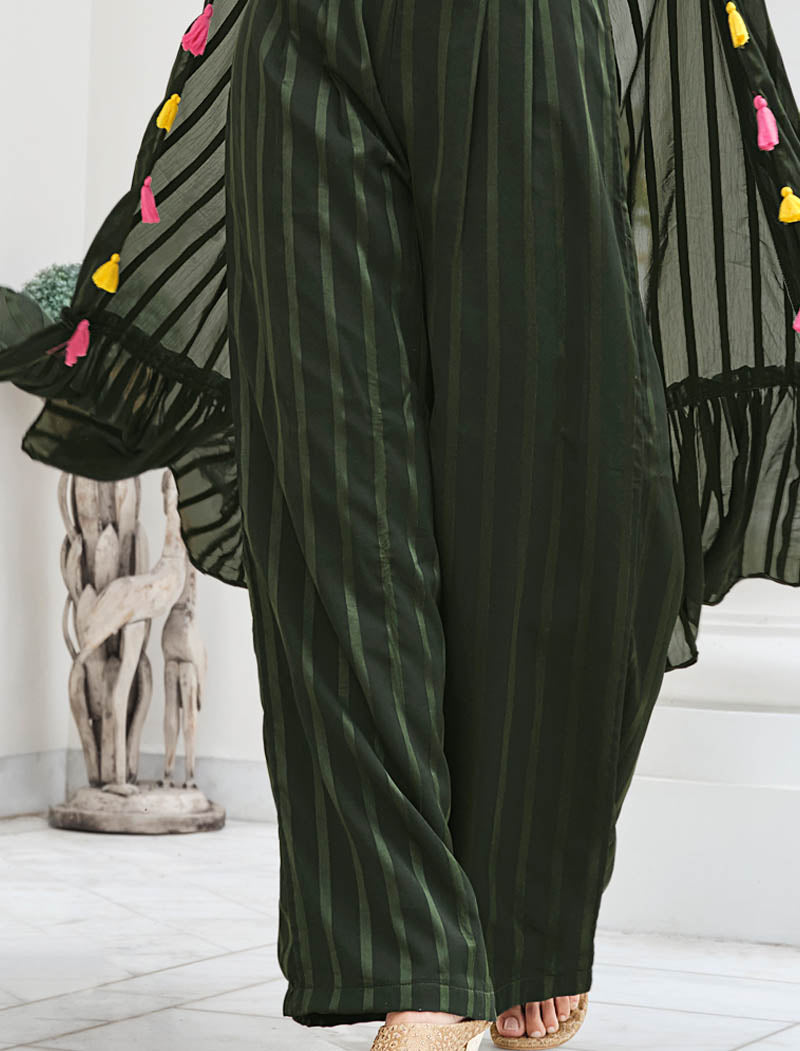 Ethereal Black Georgette Embroidered Stitched Koti Style Palazzo Co-ords Set Style