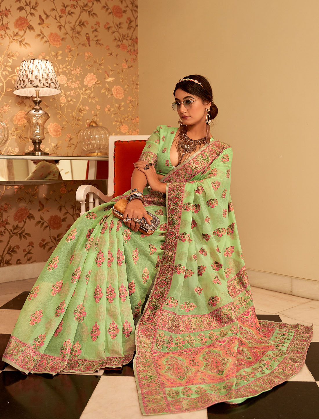 Exquisite Pashmina Butta Silk Saree | Designer Collection