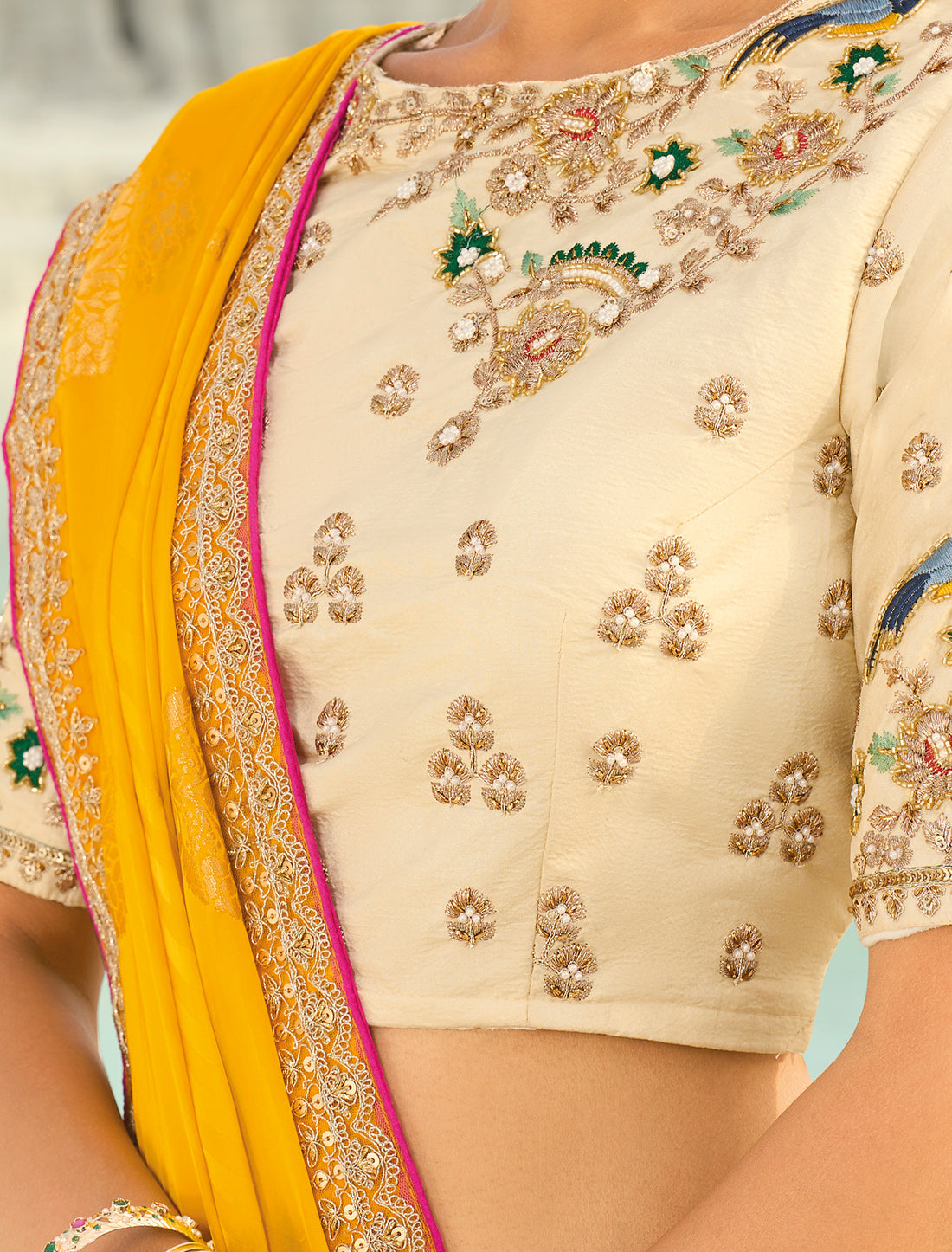 Yellow Pure Orgenza Heavy Viscose Designer Party Wear Saree