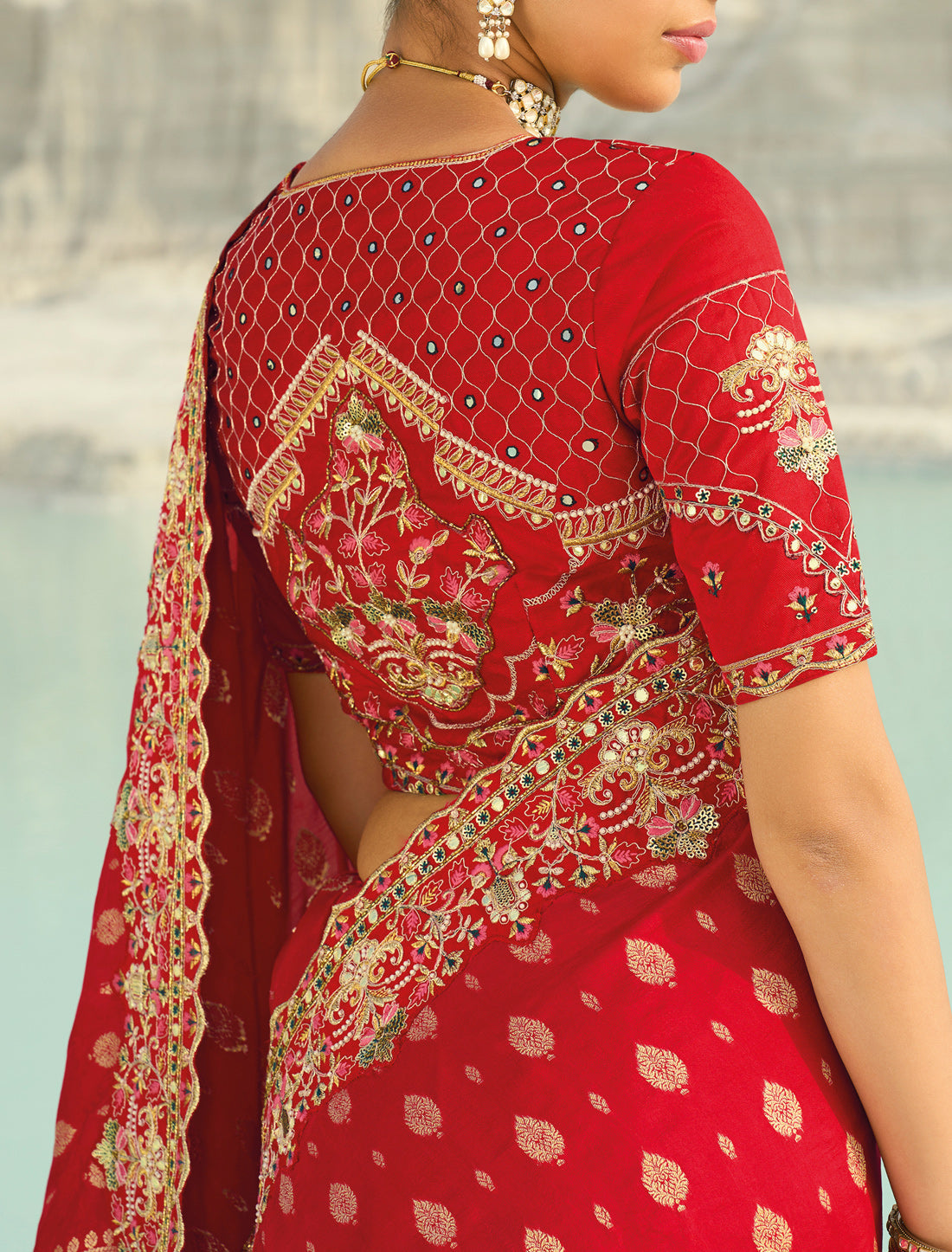 Red Rani Pure Dola Viscose Heavy Party Wear Designer Saree
