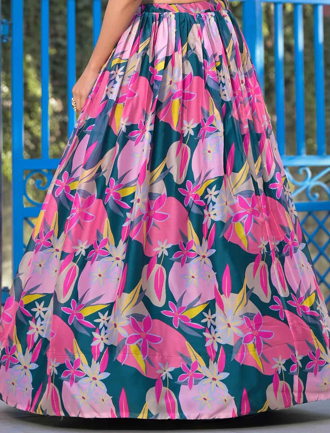 Pink Georgette Floral Digital Print Micro Cotton Ethnic Lehenga Choli