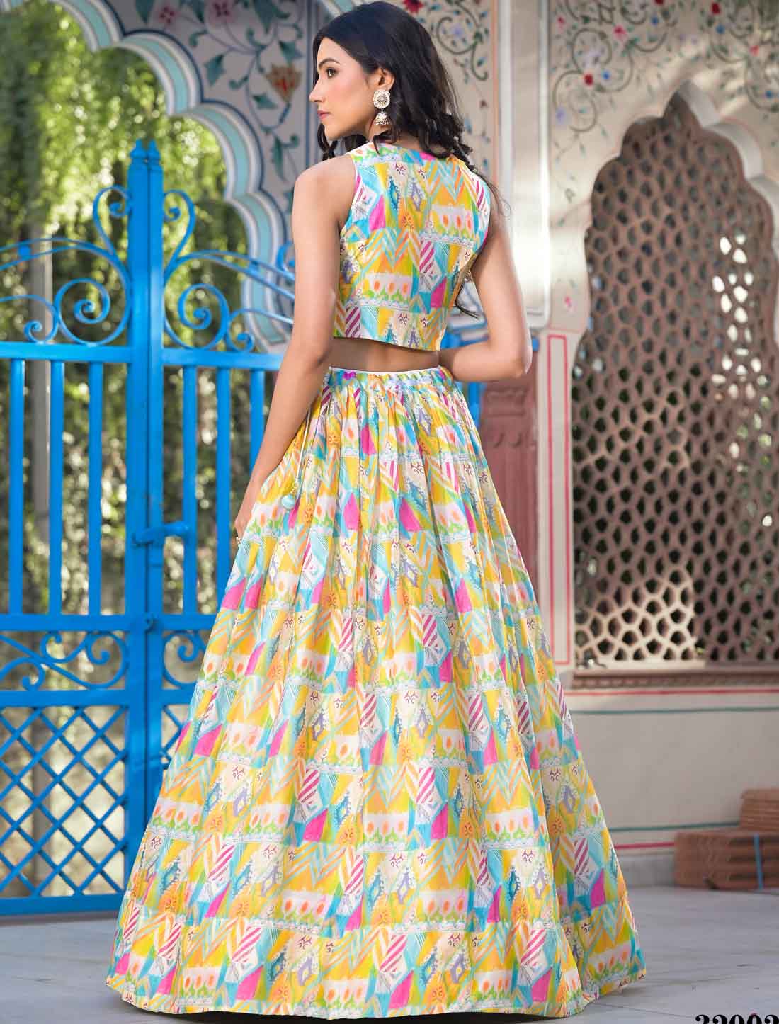 Yellow Georgette Digital Print Micro Cotton Ethnic Lehenga Choli