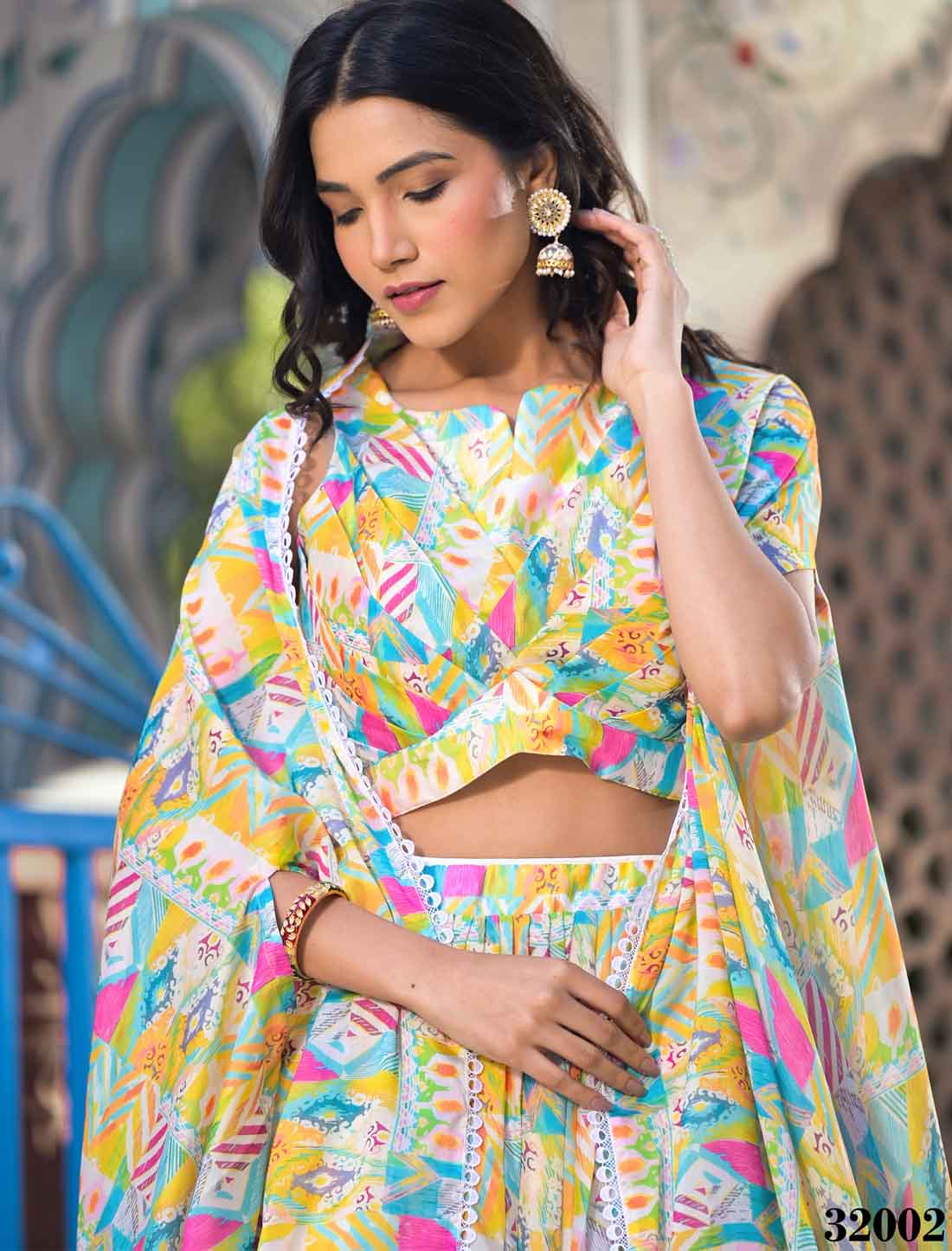 Yellow Georgette Digital Print Micro Cotton Ethnic Lehenga Choli