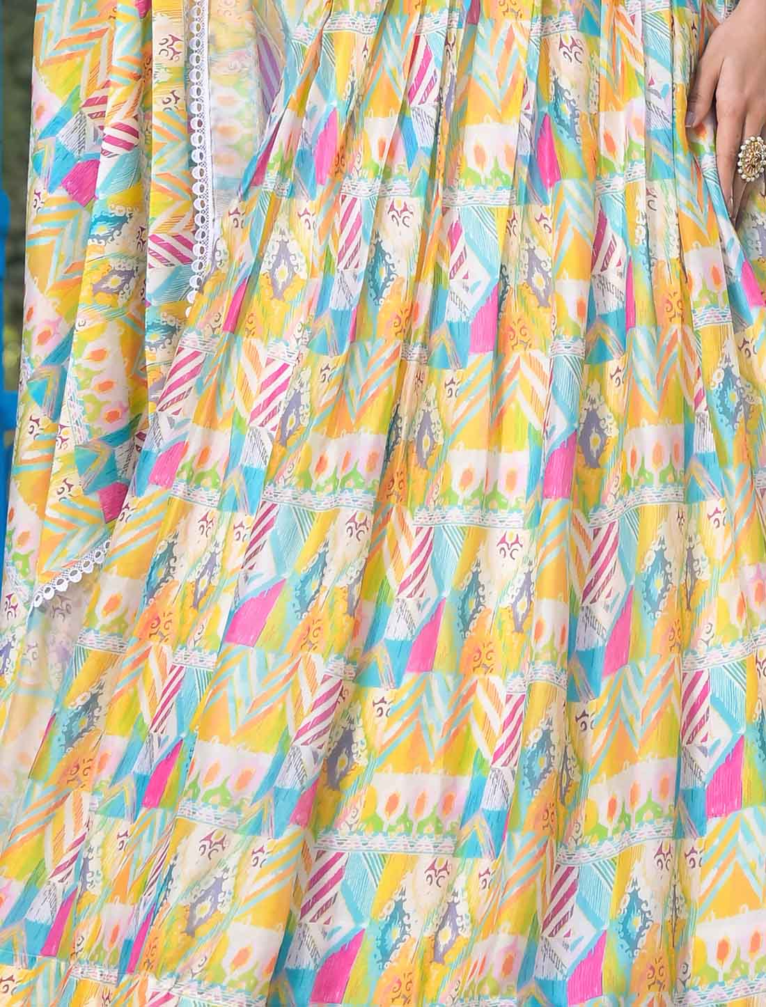 Yellow Georgette Digital Print Micro Cotton Ethnic Lehenga Choli