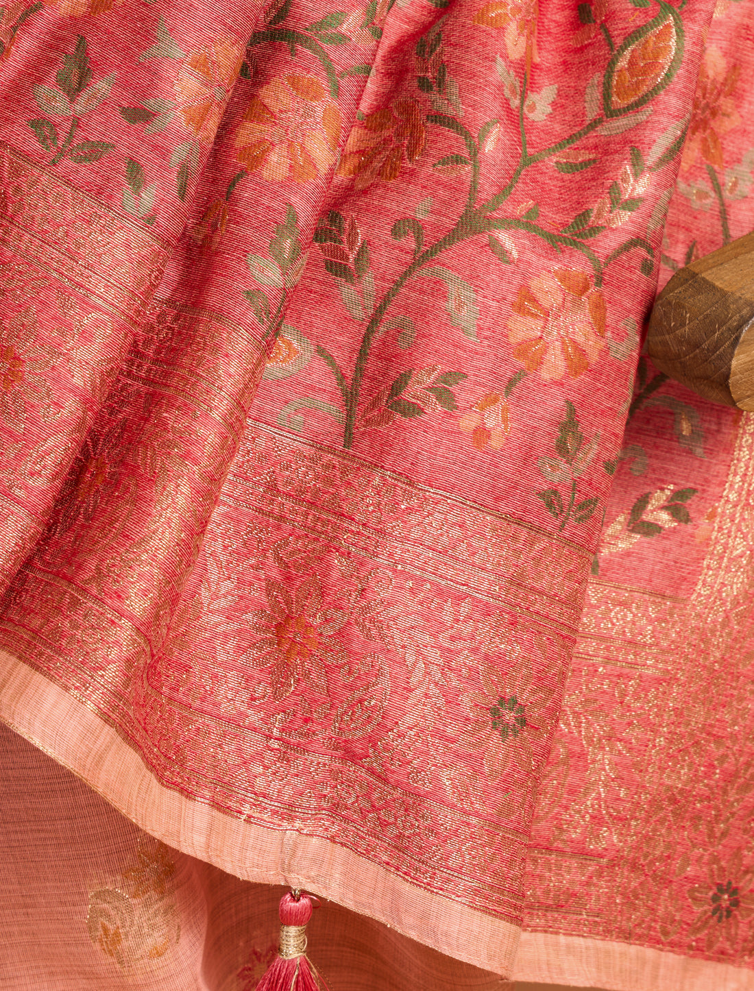 Peach Spun Cotton Party Wear Designer Saree With Zari Rich Pallu