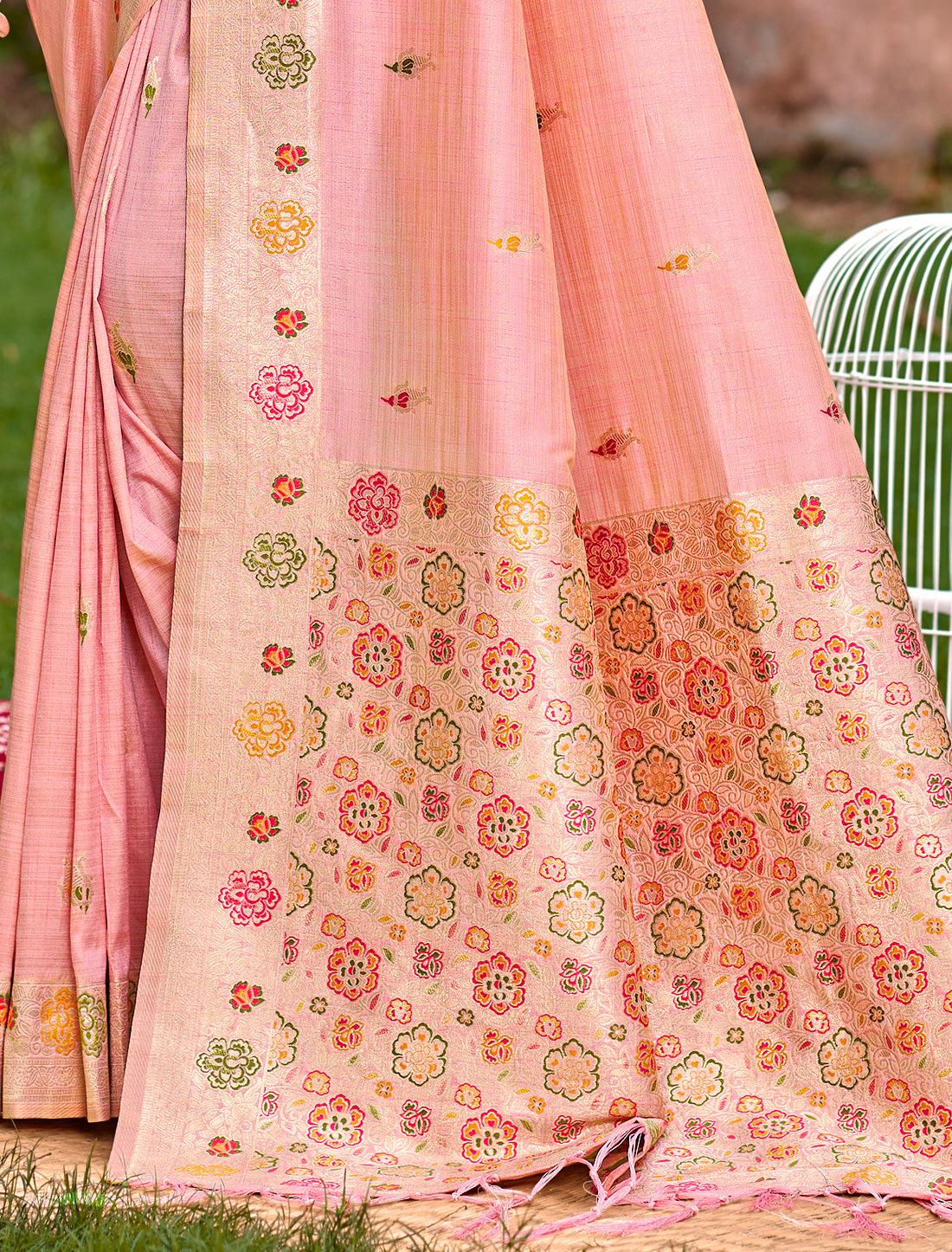 Pink Assam Silk Woven Party Wear Saree With Meena Work