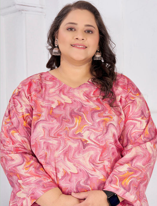 Pink Rayon Slub Featuring Meticulously Full-Stitched Ethnic Kurti