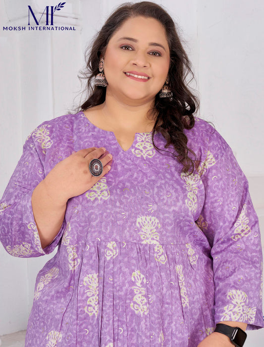 Light Purple Rayon Slub Ethnic Featuring Meticulously Full-Stitched Kurti