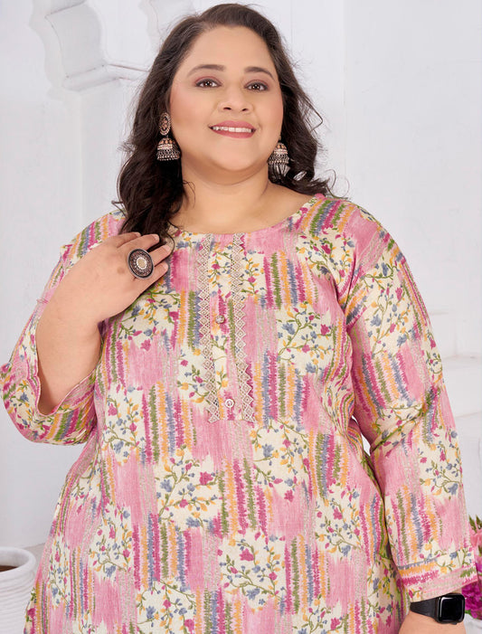 Ethnic Light Pink Rayon Slub Featuring Meticulously Full-Stitched Kurti