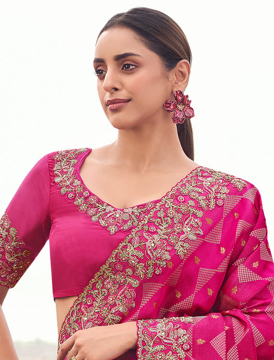 Radiant Rani Pure Satin Silk Designer Saree