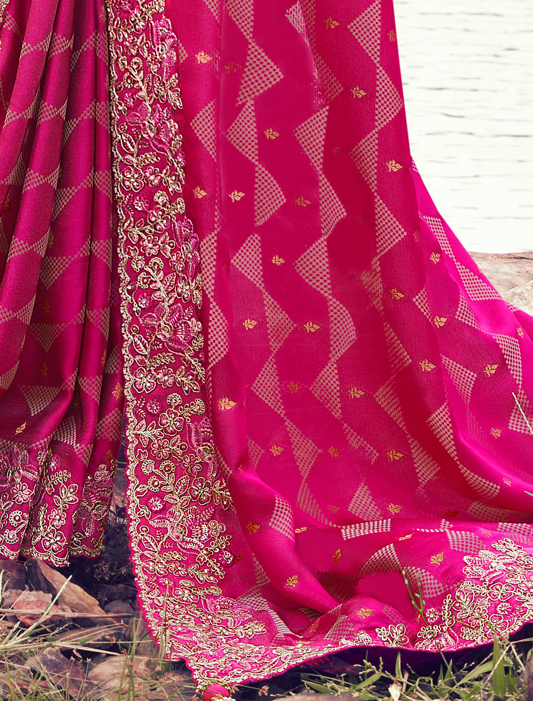 Radiant Rani Pure Satin Silk Designer Saree