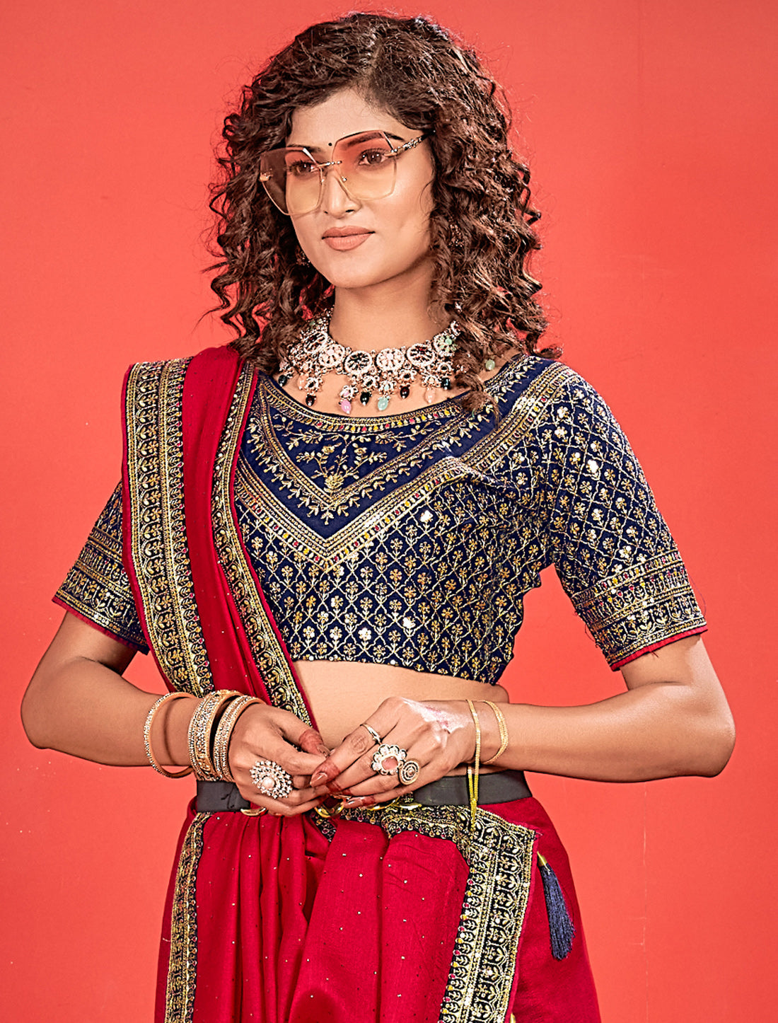Red Vichitra Silk Ethnic Saree Heavy Work Blouse For Women