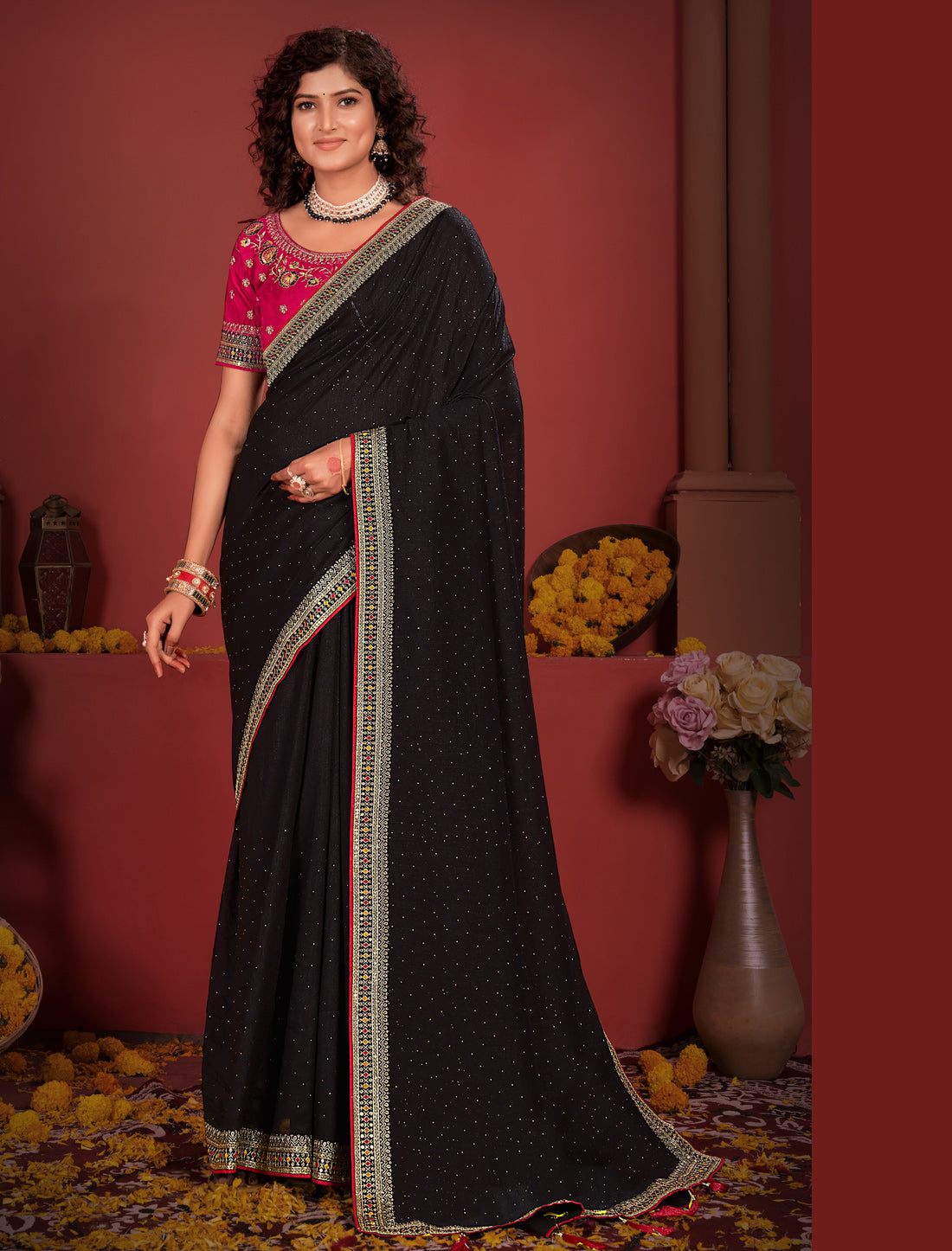 Black Equisite Ethnic Designer Saree Heavy Border For Women