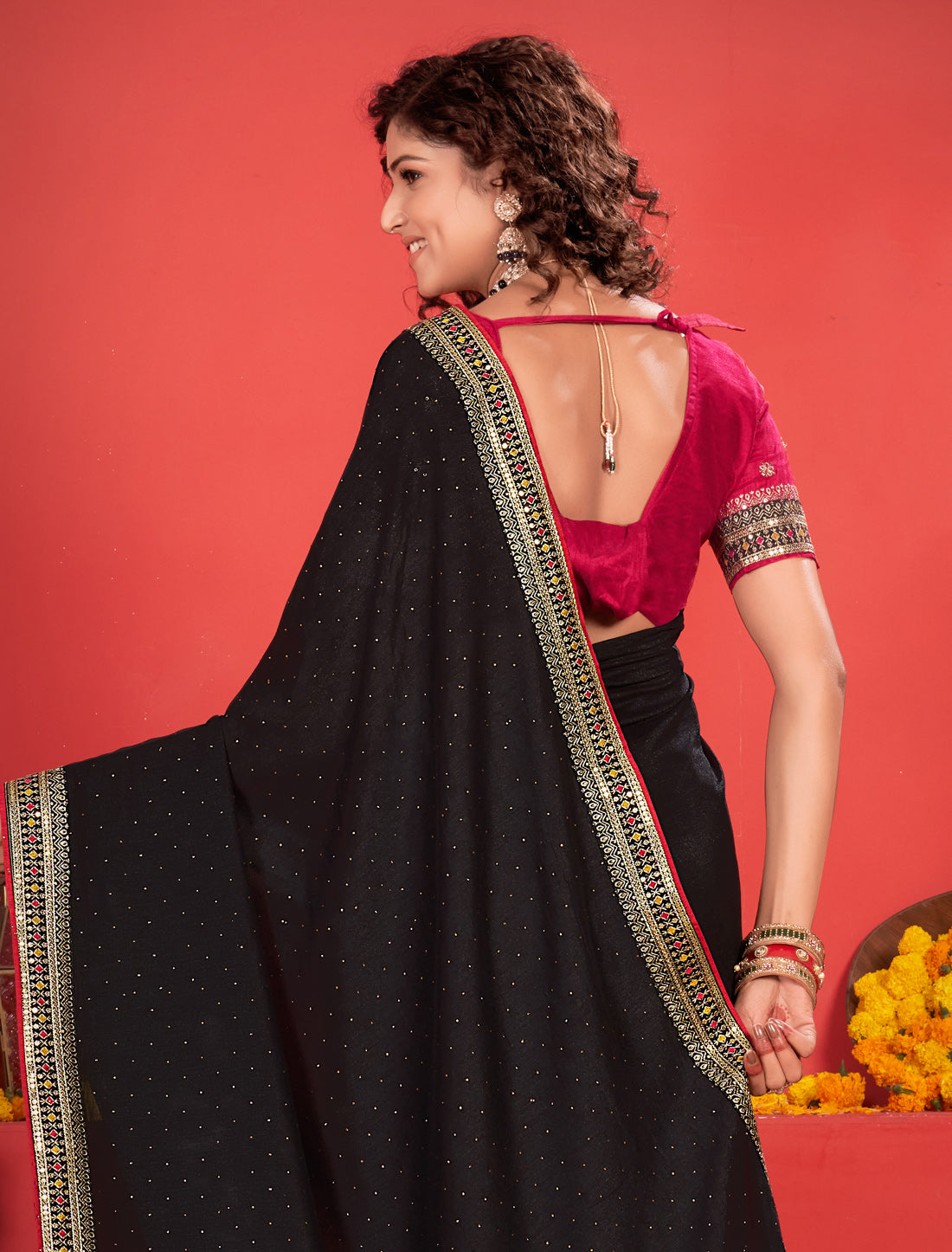 Black Equisite Ethnic Designer Saree Heavy Border For Women