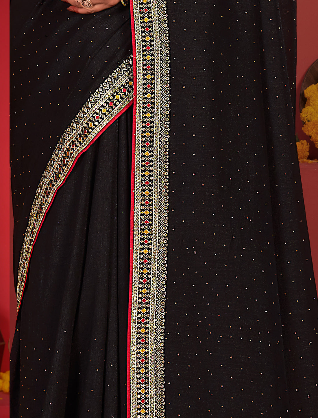 Black Equisite Ethnic Designer Saree Heavy Border For Women