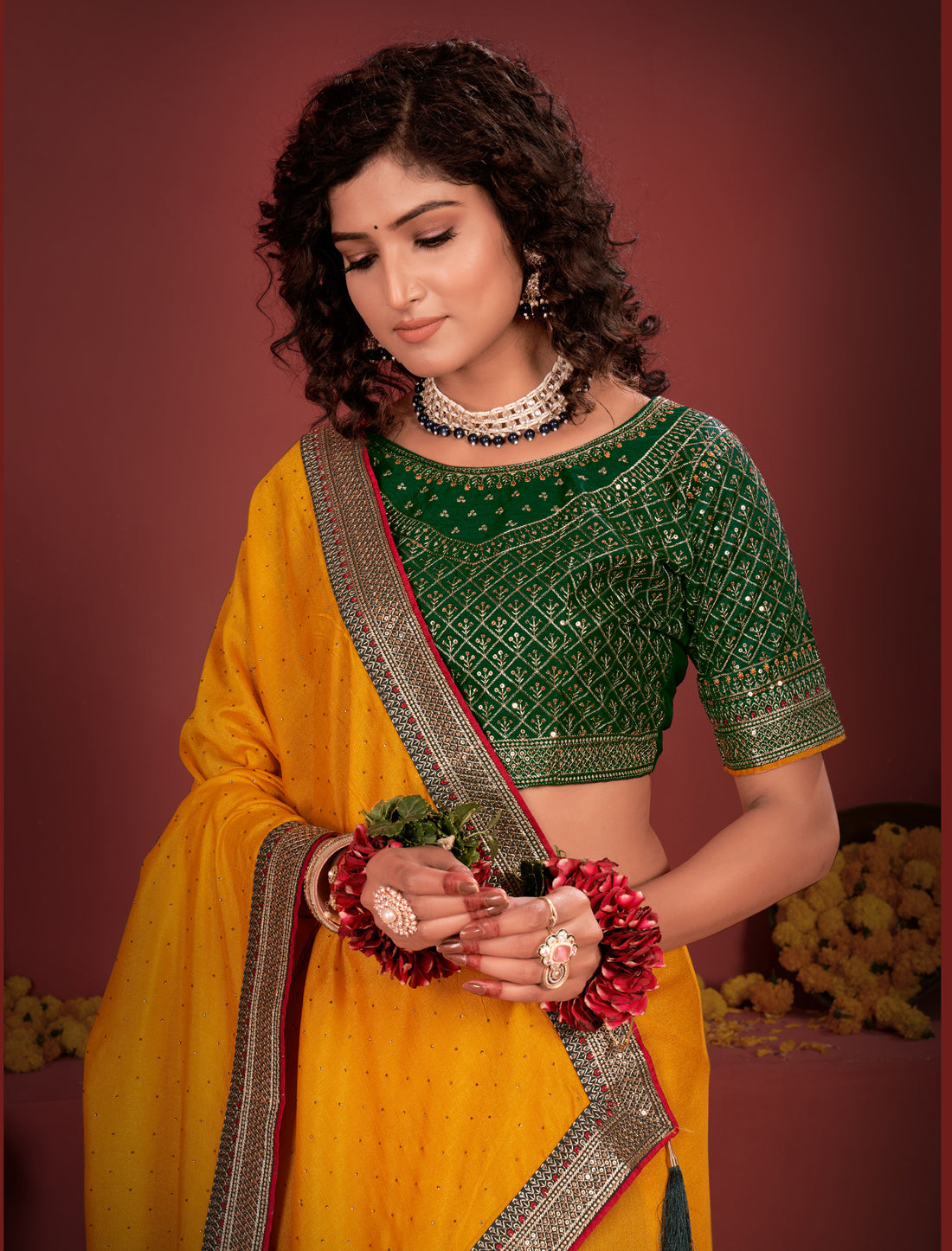 Orange Ethnic Women Vichitra Silk Saree With Work Blouse