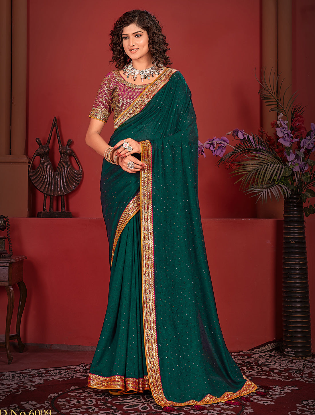 Green Women Ethnic Vichitra Silk Saree