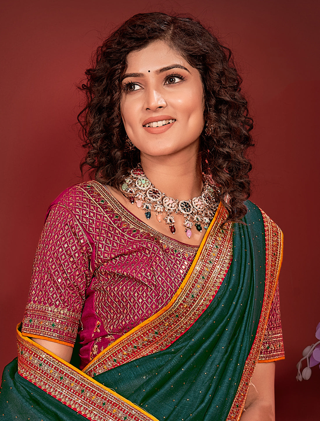 Green Women Ethnic Vichitra Silk Saree