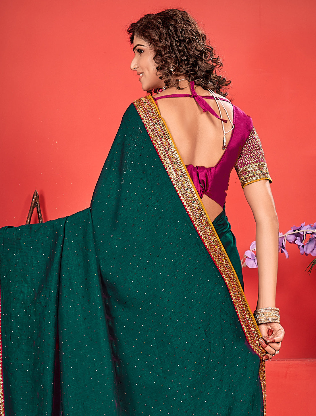 Green Women Ethnic Vichitra Silk Saree
