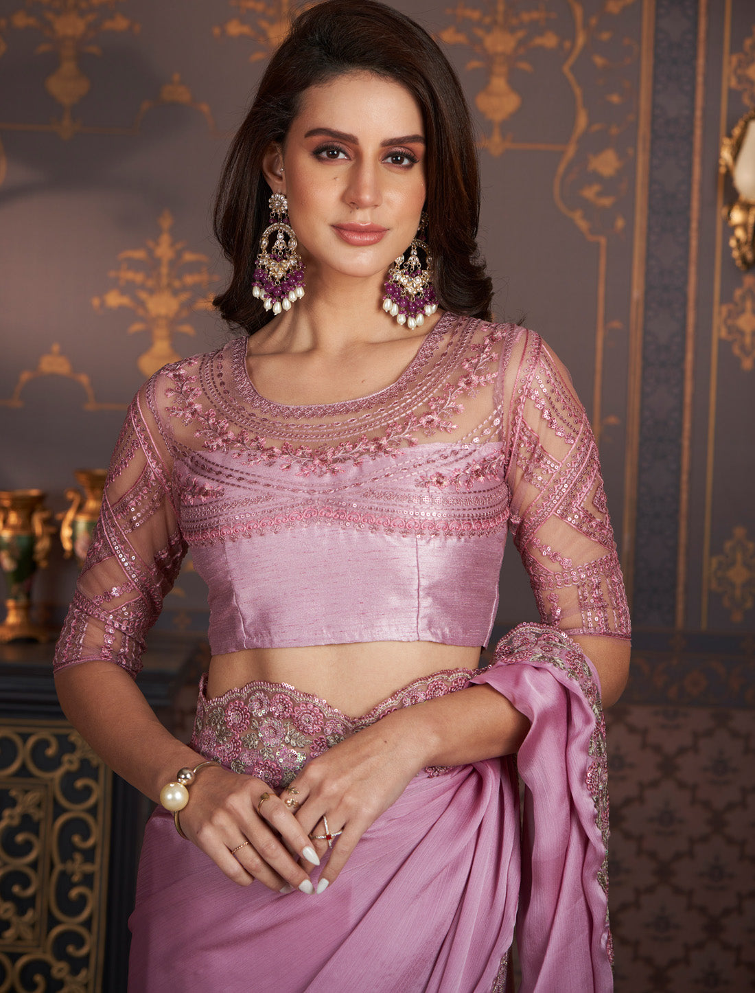 Satin Partten Silk With Bnaglori Silk Ethnic Collection Saree