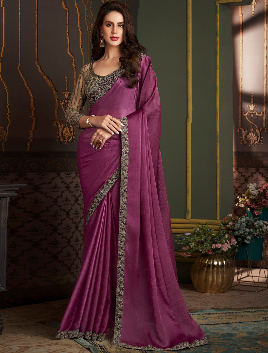 Ethnic Satin Silk With Bnaglori Silk Designer Saree Collection
