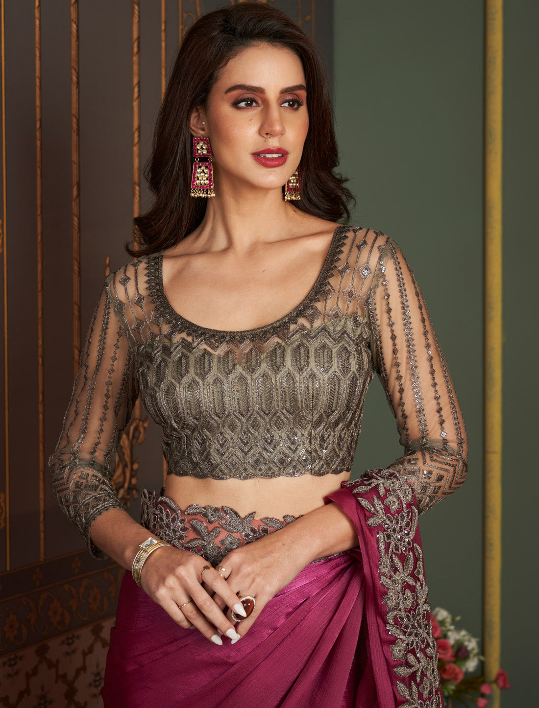 Ethnic Satin Silk With Bnaglori Silk Designer Saree Collection