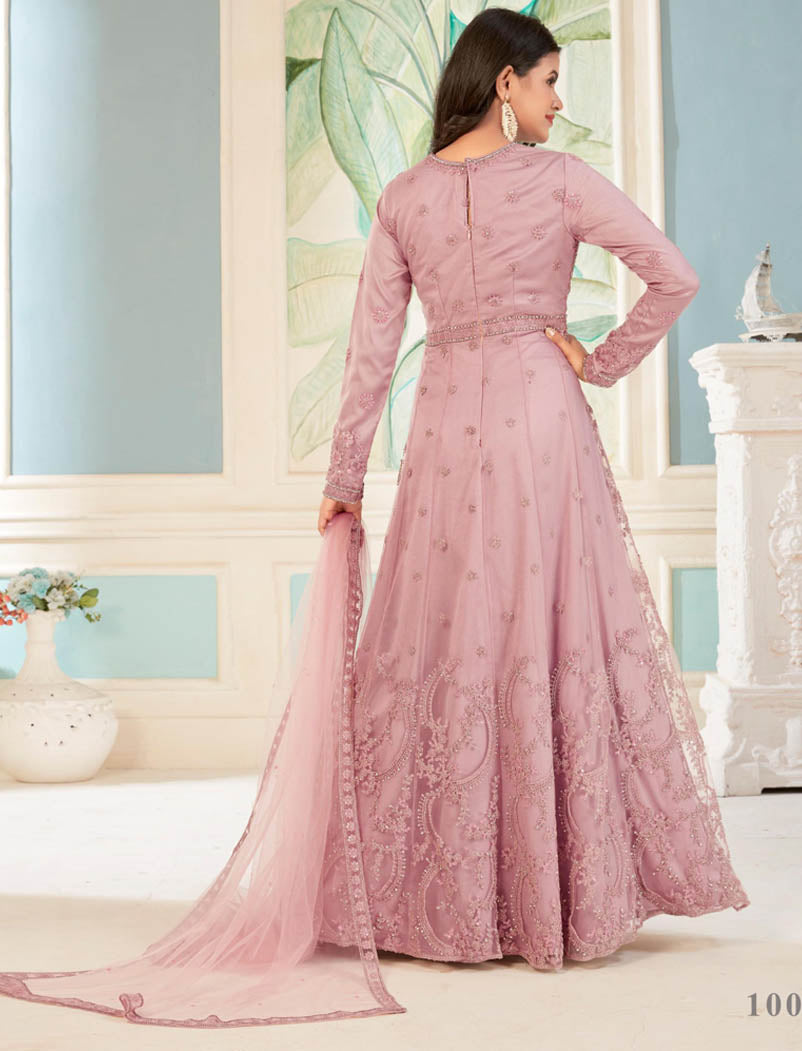 Light Pink Semi Stitched Designer Work Long Salwar Kameez For Women