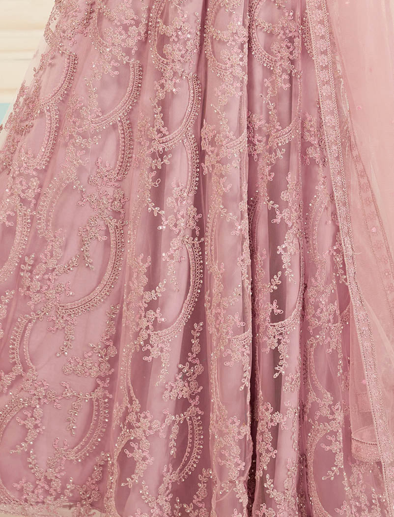 Light Pink Semi Stitched Designer Work Long Salwar Kameez For Women