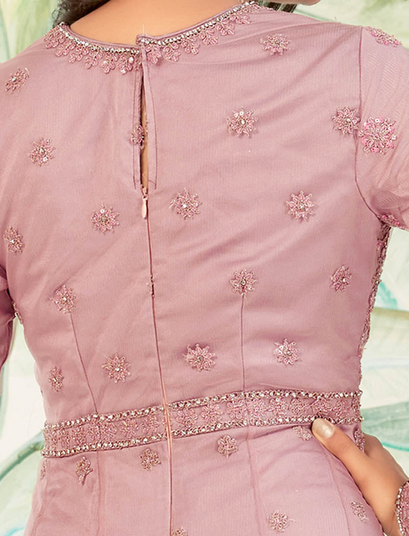 Light Pink Semi Stitched Designer Work Long Salwar Kameez For Women