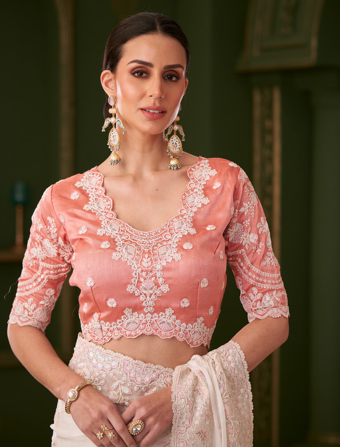 White Sartin Georgette Silk Party Wear Designer Saree